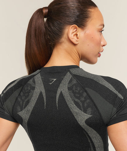 GYMSHARK Storm Seamless Short Sleeve Top Black/Tinted White