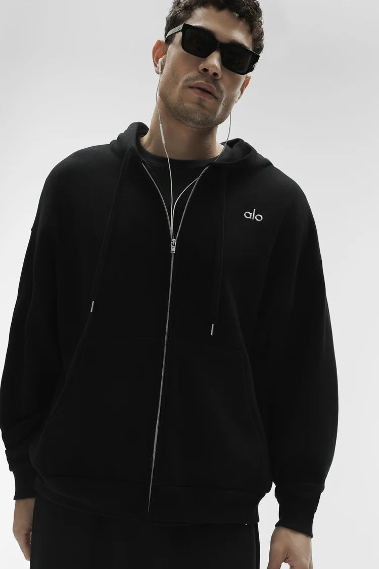 ALO Yoga Accolade Black Zip-Up Hoodie — ALO S | Authentic India