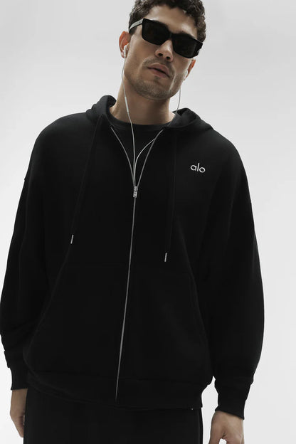 ALO Yoga Accolade Black Zip-Up Hoodie — ALO S | Authentic India