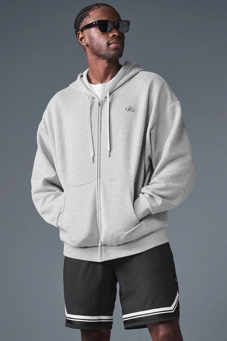ALO Yoga Accolade Heather Grey Zip-Up Hoodie — ALO S | Authentic India
