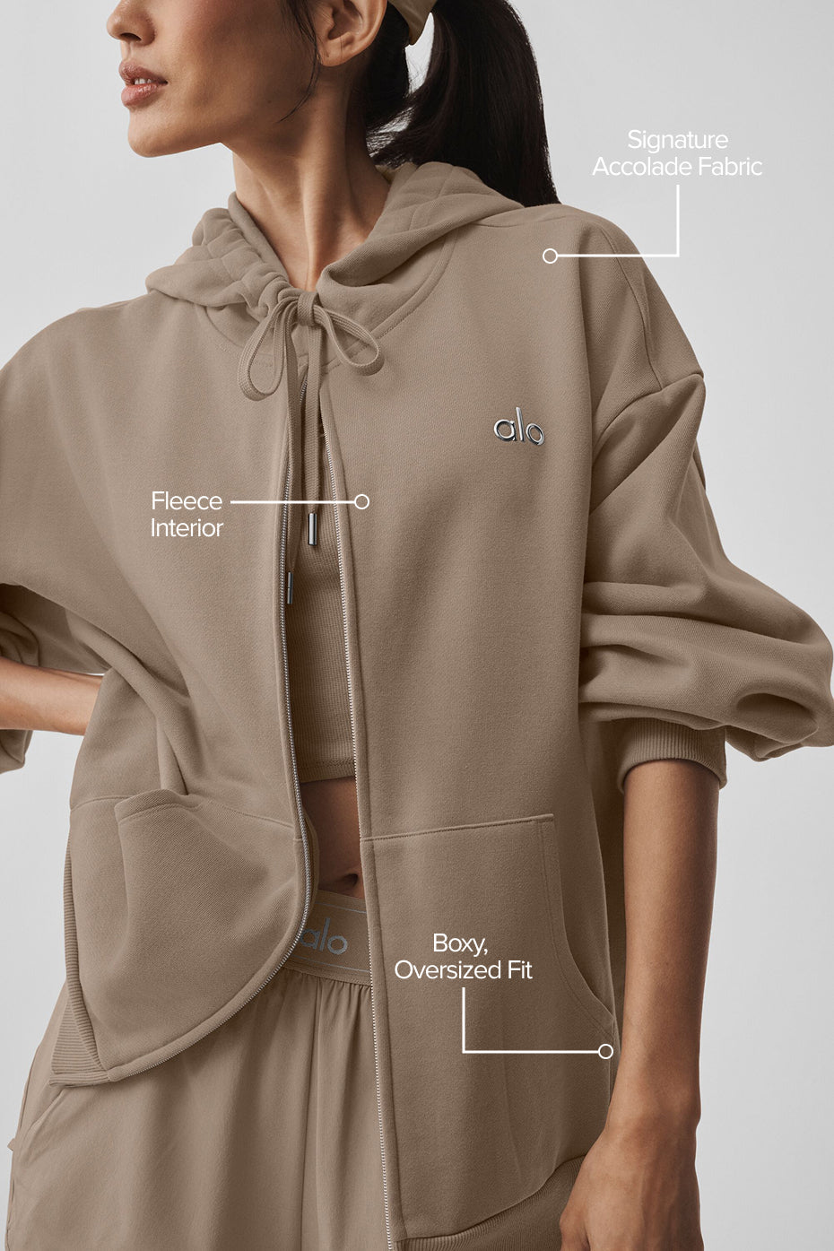 Accolade Full Zip Hoodie - Gravel — Alo Yoga | Authentic India