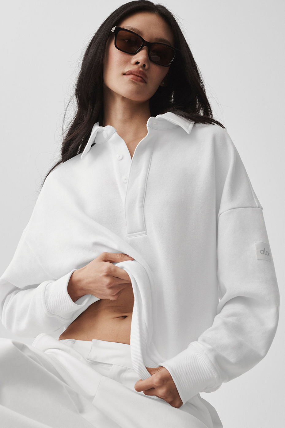 Take It Easy Long Sleeve Henley Pullover - White — Alo Yoga | Authentic India