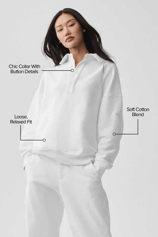Take It Easy Long Sleeve Henley Pullover - White — Alo Yoga | Authentic India