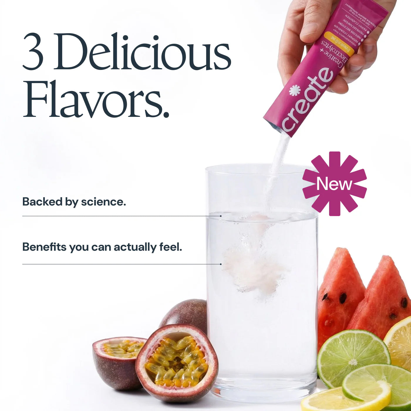 CREATE Creatine + Electrolytes Mix Variety Pack 'Watermelon, Passionfruit, Lemon Lime'