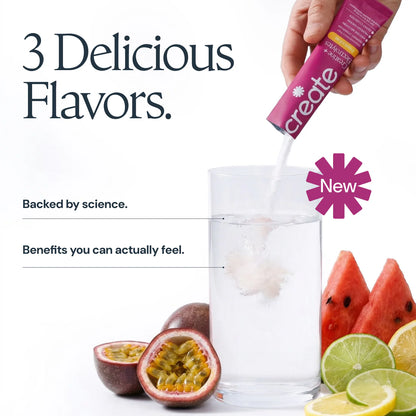 CREATE Creatine + Electrolytes Mix Variety Pack 'Watermelon, Passionfruit, Lemon Lime'