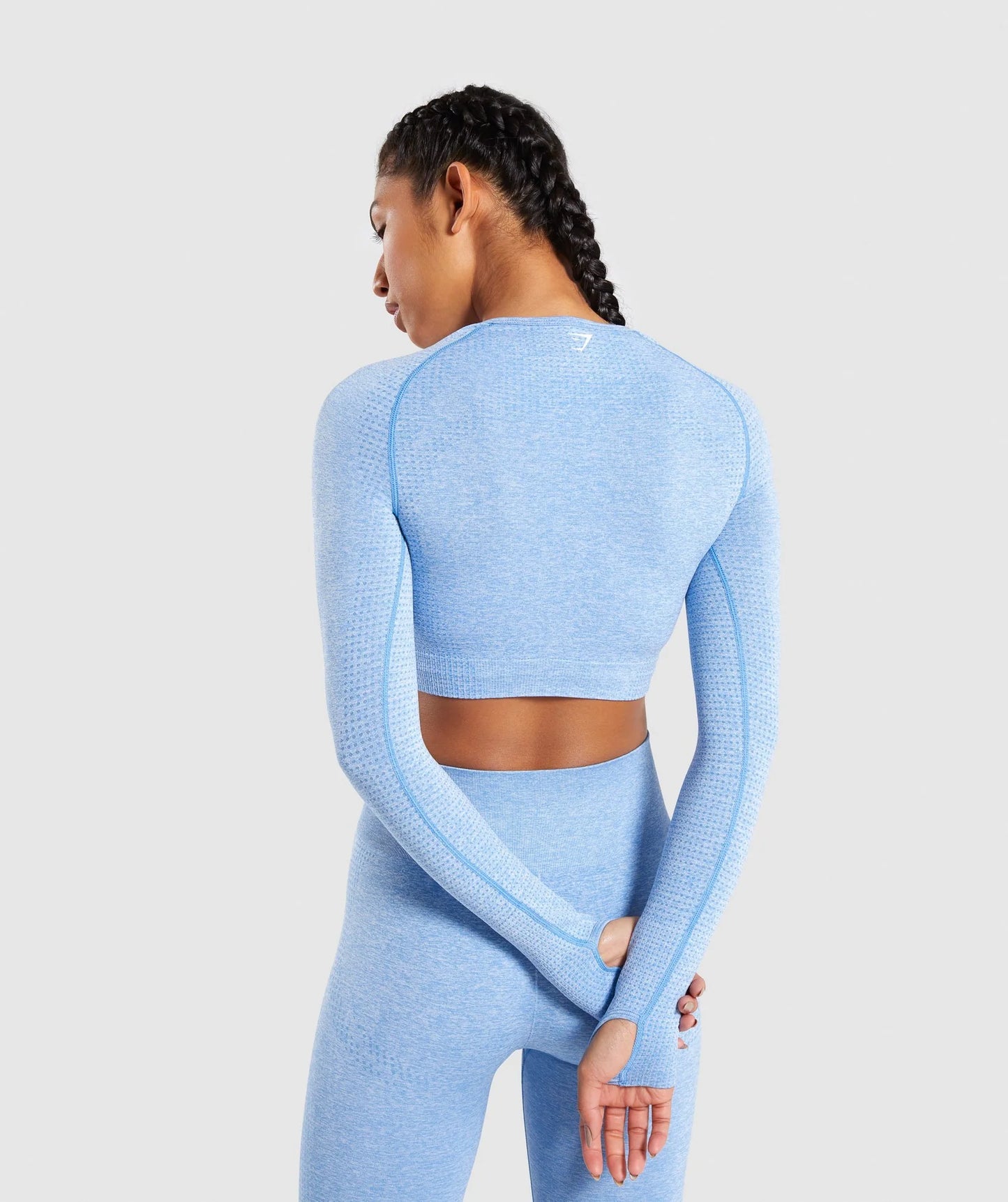 GYMSHARK Vital Seamless Long Sleeve Crop Top Blue — GYMSHARK S | Authentic India