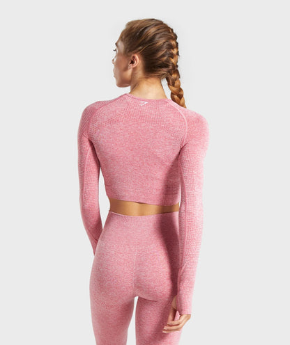 GYMSHARK Vital Seamless Long Sleeve Crop Top Pink Marl — GYMSHARK S | Authentic India