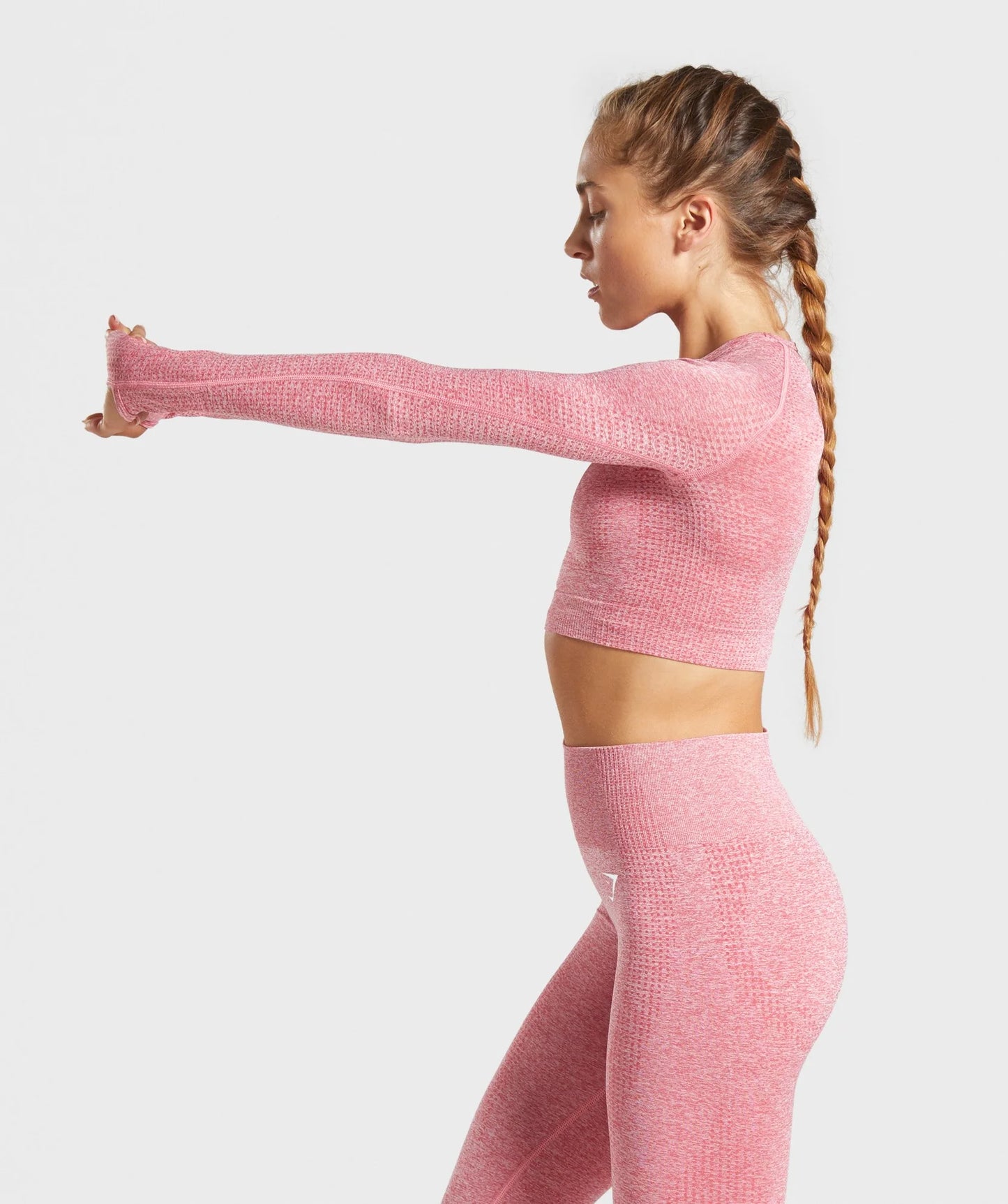 GYMSHARK Vital Seamless Long Sleeve Crop Top Pink Marl — GYMSHARK S | Authentic India