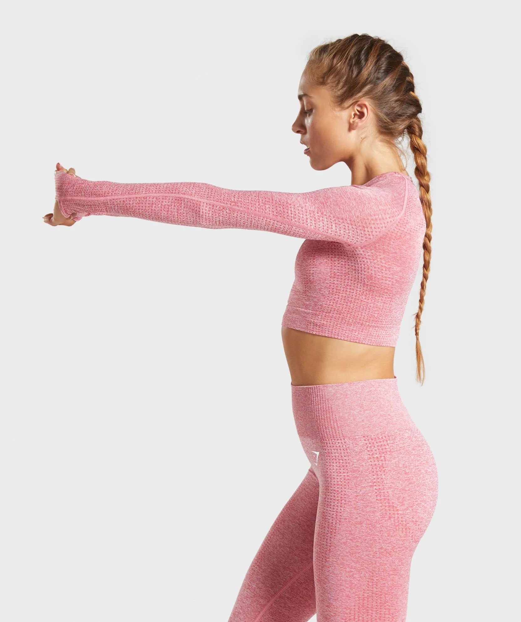 GYMSHARK Vital Seamless Long Sleeve Crop Top Pink Marl — GYMSHARK S | Authentic India