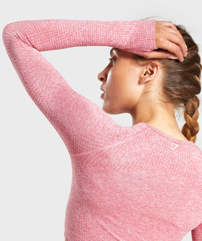 GYMSHARK Vital Seamless Long Sleeve Crop Top Pink Marl — GYMSHARK S | Authentic India