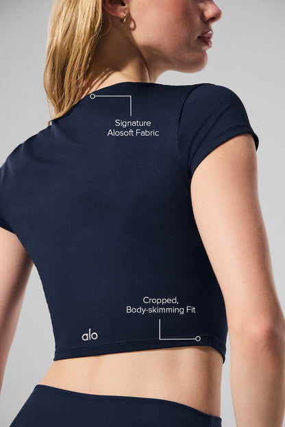 Alosoft Crop Finesse Short Sleeve - Navy — Alo Yoga | Authentic India