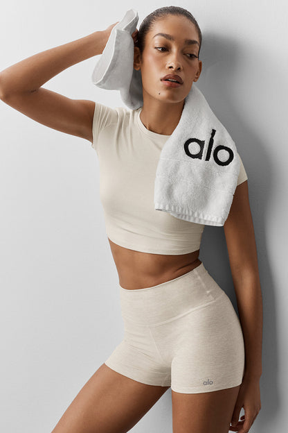 Alosoft Crop Finesse Short Sleeve - Oatmeal Heather — Alo Yoga | Authentic India
