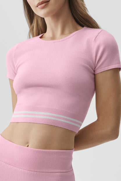 Scholar Knit My Serve Short Sleeve - Pink Marshmallow/White