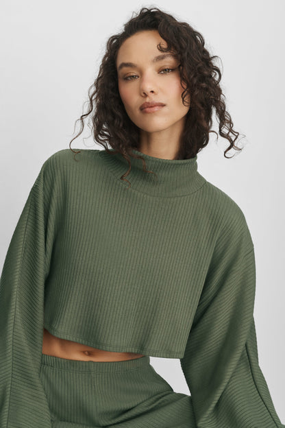 Ribbed Cropped Reset Long Sleeve - Bamboo Green