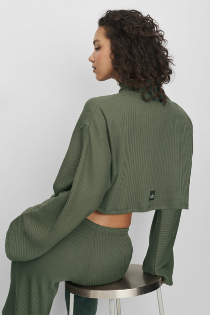 Ribbed Cropped Reset Long Sleeve - Bamboo Green
