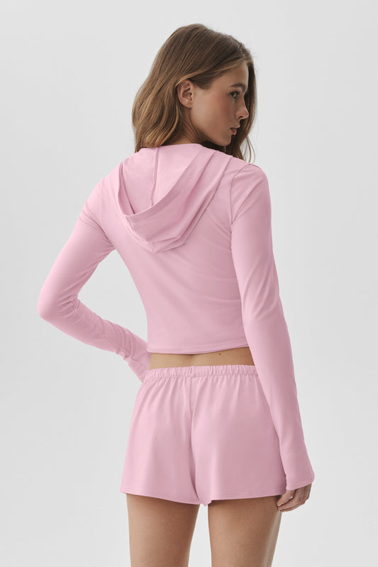 Alosoft Finesse Full Zip Fitted Hoodie - Pink Marshmallow