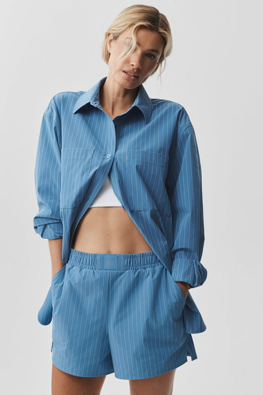Pinstripe Daylight Button Down Long Sleeve - California Blue/White