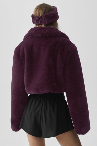 Faux Fur Cropped Amore Jacket - Rich Bordeaux