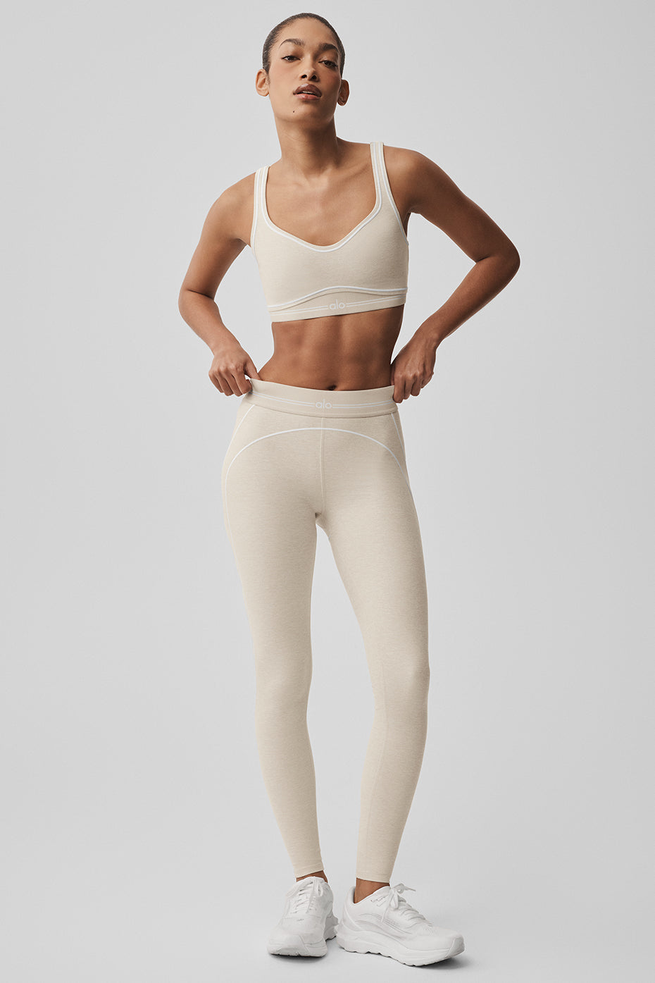 Alosoft High-Waist Heart Throb Legging - Oatmeal Heather/White — Alo Yoga | Authentic India