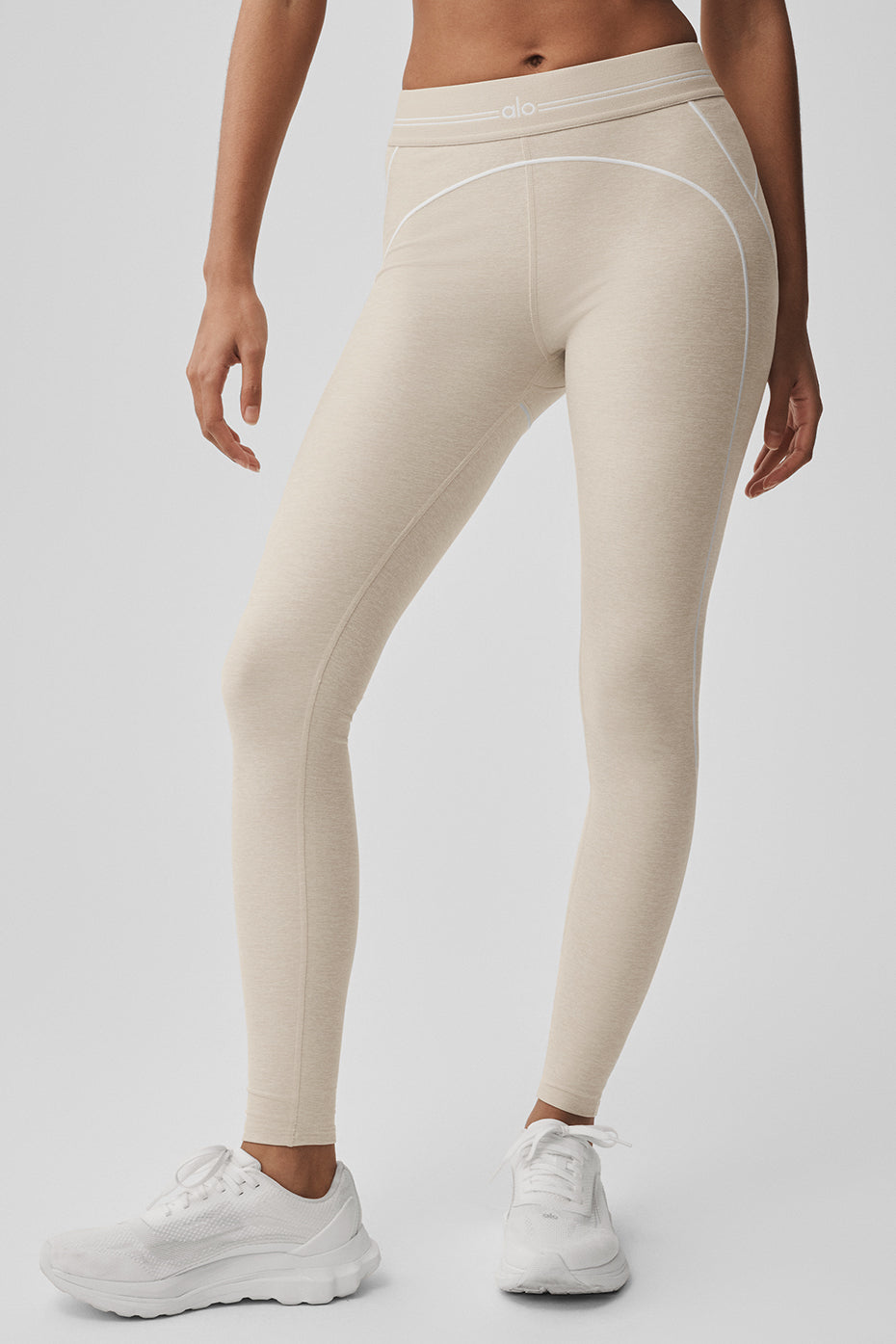 Alosoft High-Waist Heart Throb Legging - Oatmeal Heather/White — Alo Yoga | Authentic India