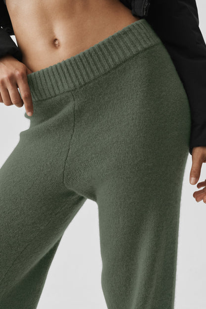 Wool Cashmere High-Waist New Class Wide Leg Pant - Bamboo Green