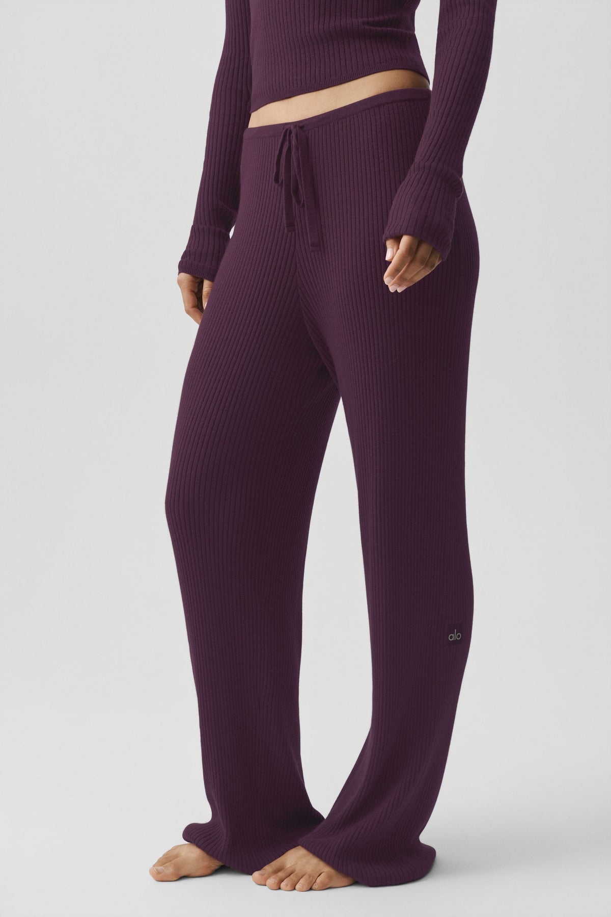 Sweater Knit Mid-Rise Unwind Wide Leg Pant - Rich Bordeaux