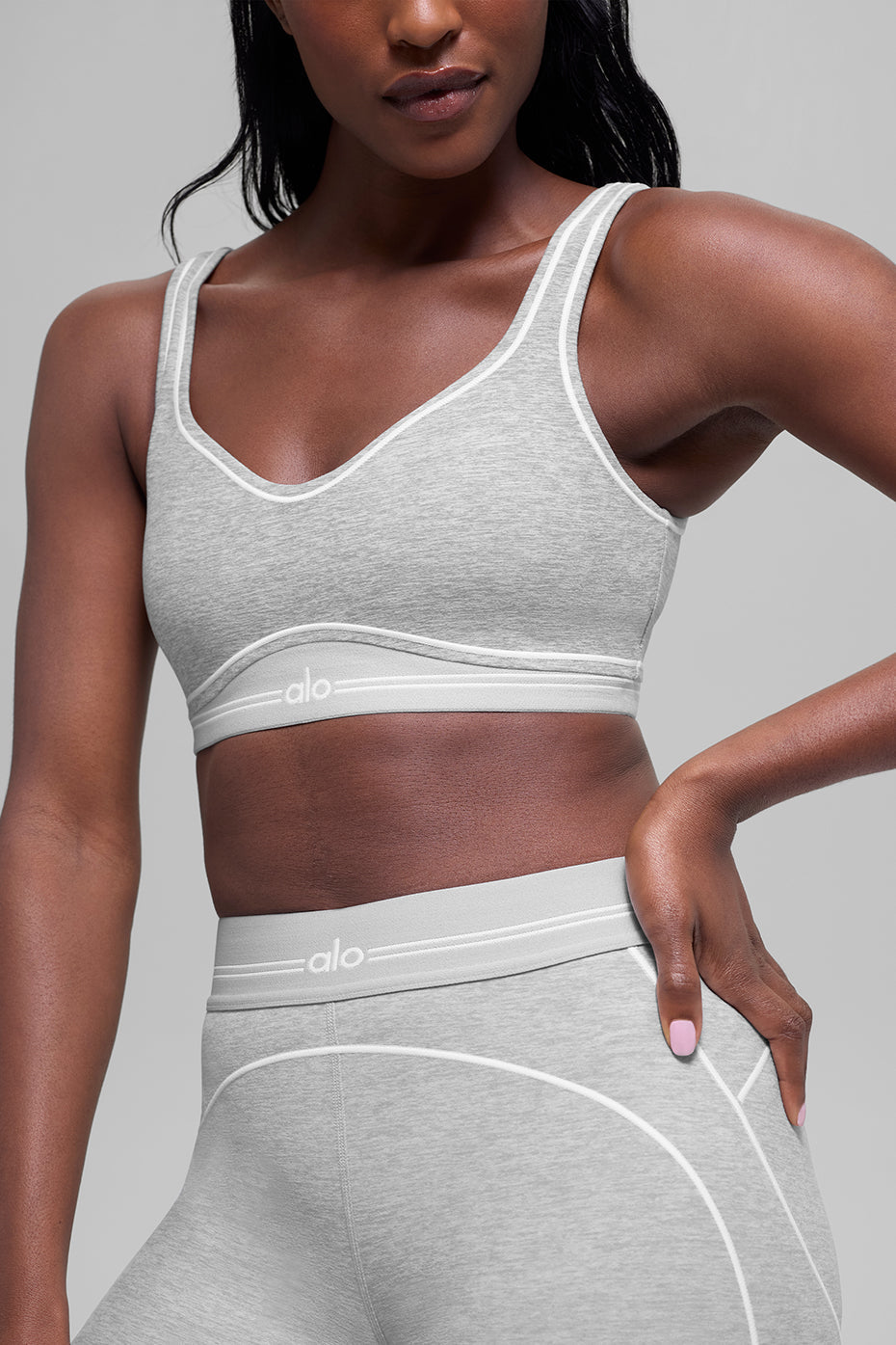 Alosoft Heart Throb Bra - Athletic Heather Grey/White — Alo Yoga | Authentic India