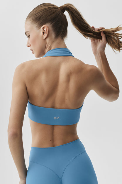 ALO Softsculpt Feel The Heat Halter Bra - California Blue