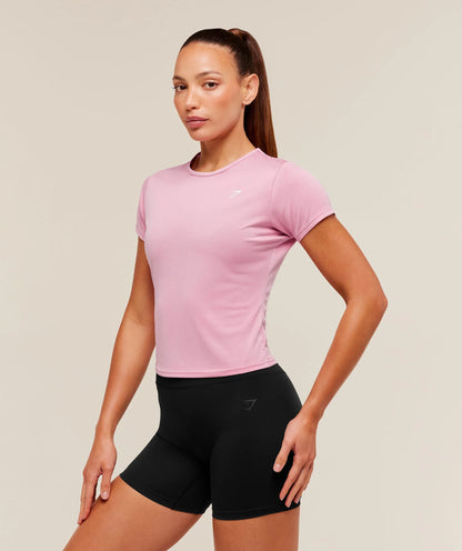 GYMSHARK Washed Pastel Baby Tee Focus Pink/Wash