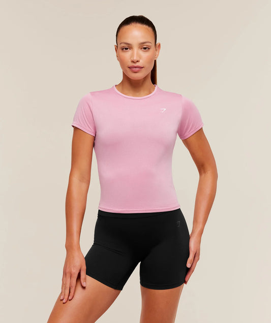 GYMSHARK Washed Pastel Baby Tee Focus Pink/Wash