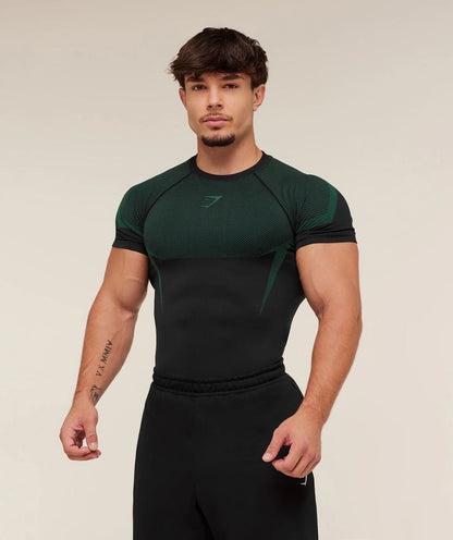 GYMSHARK Onyx 5.0 Seamless T-Shirt - Black/Lift Green