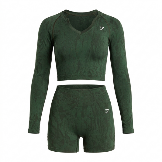 Women's Gymshark Adapt Camo Seamless Long Sleeve Top Trail Green