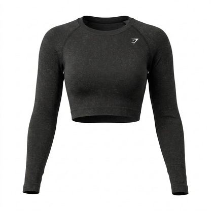 Women's Gymshark Adapt Fleck Seamless Long Sleeve Crop Top Mineral | Black