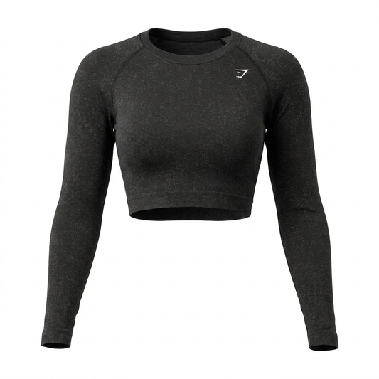 Women's Gymshark Adapt Fleck Seamless Long Sleeve Crop Top Mineral | Black
