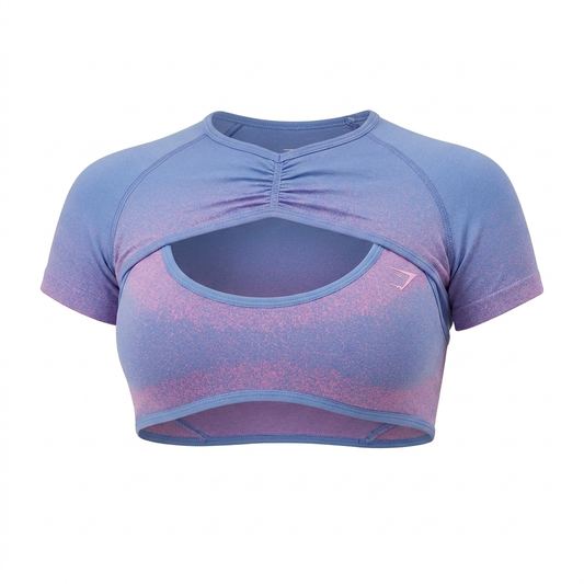 GYMSHARK Blush Seamless Short Sleeve Shrug Steady Purple/Focus Pink