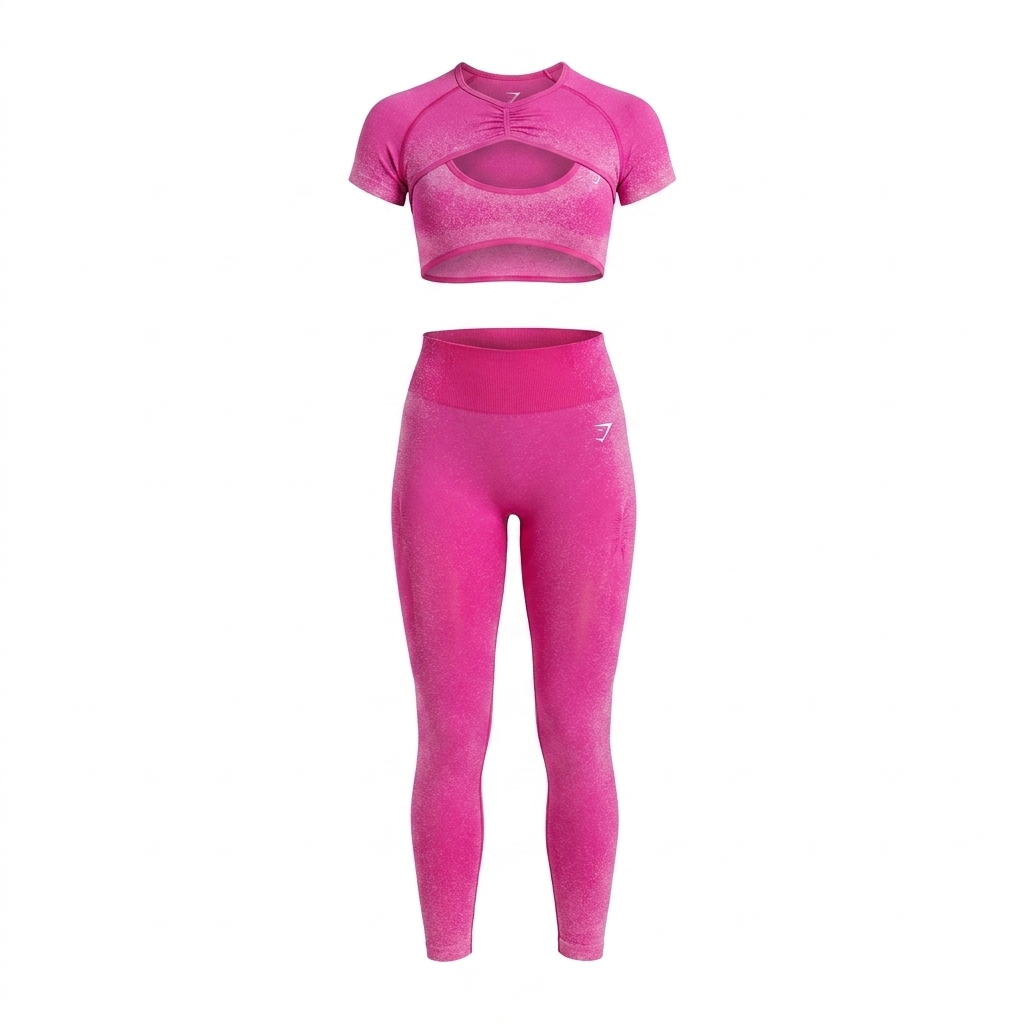 GYMSHARK Blush Seamless Short Sleeve Shrug Super-Set Pink/Focus Pink