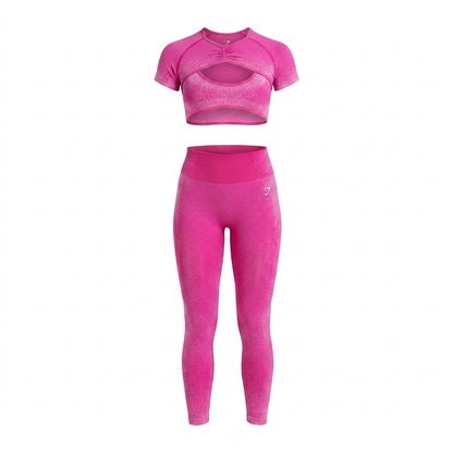GYMSHARK Blush Seamless Short Sleeve Shrug Super-Set Pink/Focus Pink