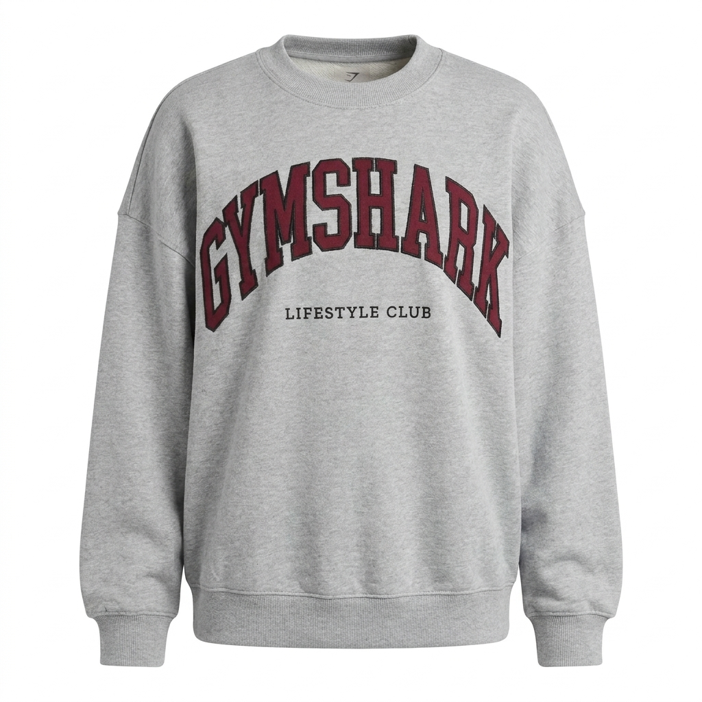 GYMSHARK Collegiate Graphic Crew Neck Pullover Grey