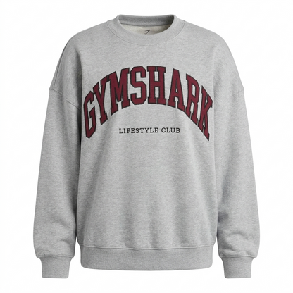 GYMSHARK Collegiate Graphic Crew Neck Pullover Grey