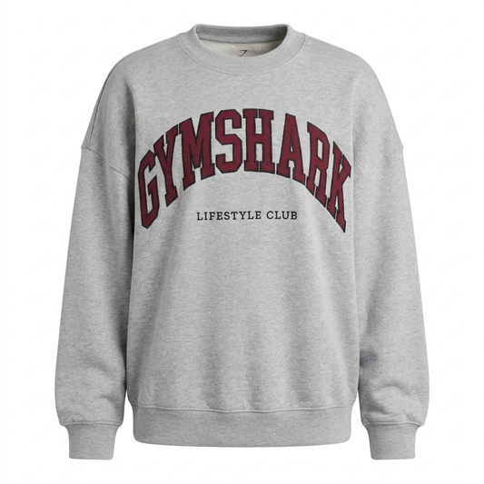 GYMSHARK Collegiate Graphic Crew Neck Pullover Grey