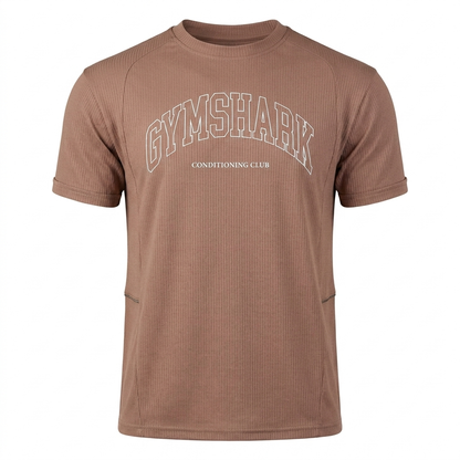GYMSHARK Collegiate Tech T-Shirt Taupe Brown