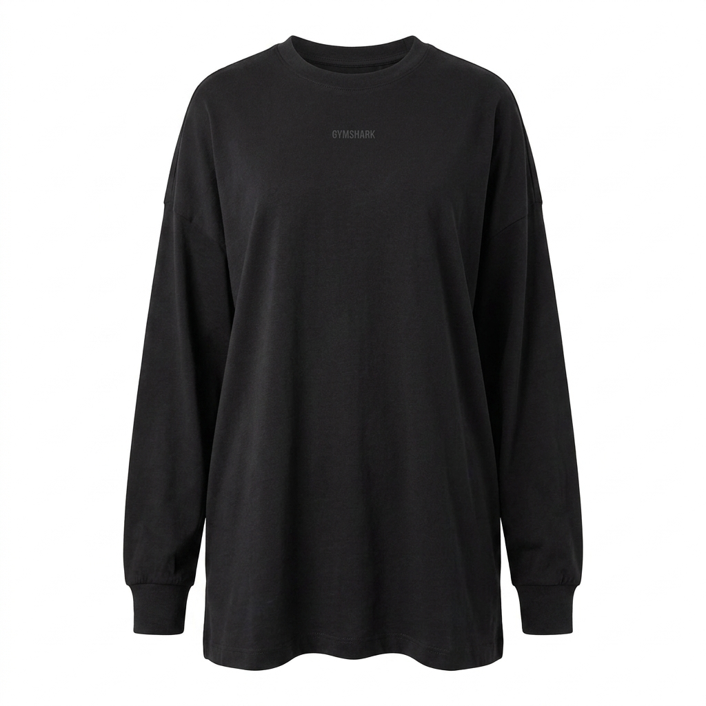Women's Gymshark Covered Longline Cotton Long Sleeve Top Black