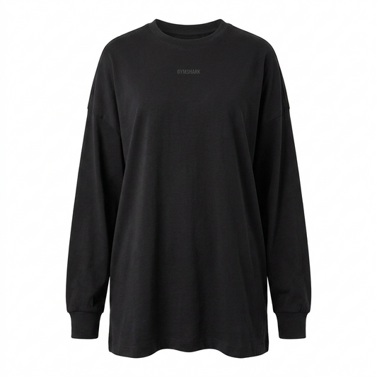 Women's Gymshark Covered Longline Cotton Long Sleeve Top Black