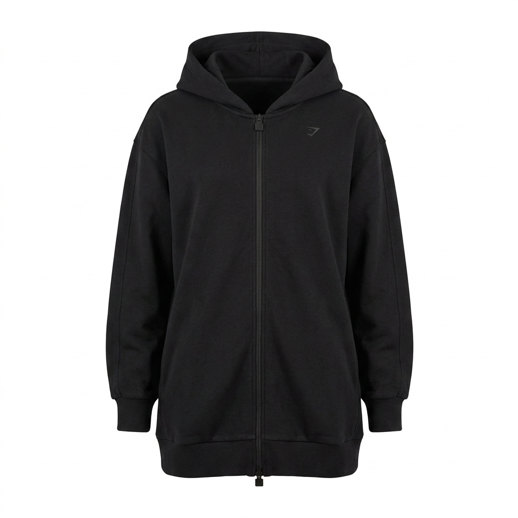 Women's Gymshark Covered Longline Zip Up Hoodie Black