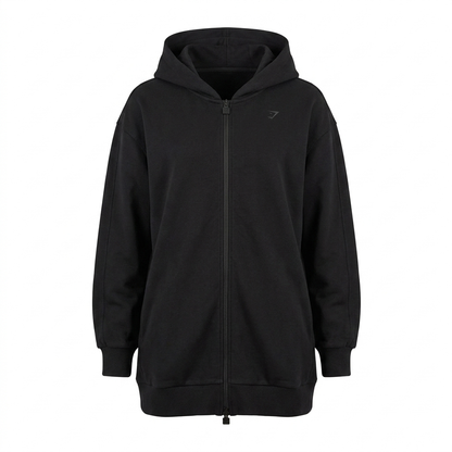 Women's Gymshark Covered Longline Zip Up Hoodie Black
