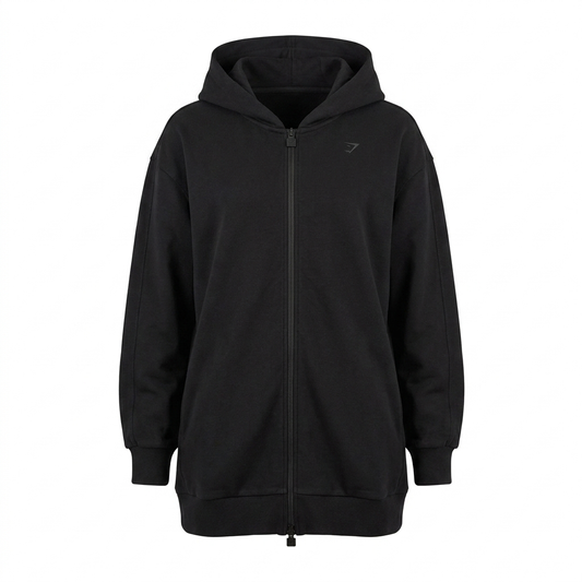 Women's Gymshark Covered Longline Zip Up Hoodie Black