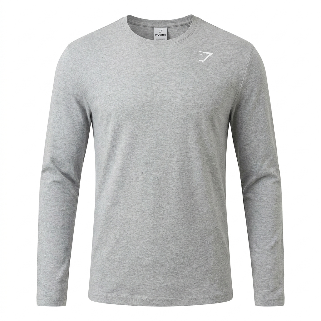 GYMSHARK Crest Long Sleeve T-Shirt Light Grey Marl