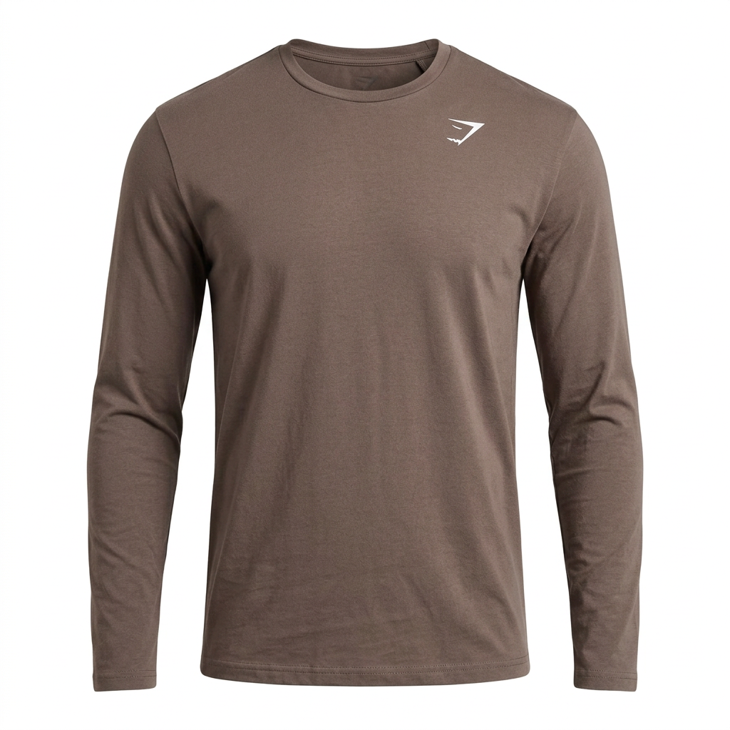 GYMSHARK Crest Long Sleeve T-Shirt Soft Brown