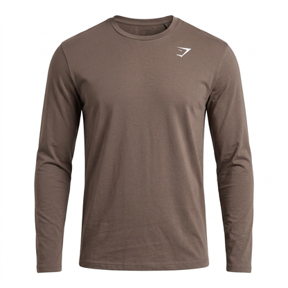 GYMSHARK Crest Long Sleeve T-Shirt Soft Brown