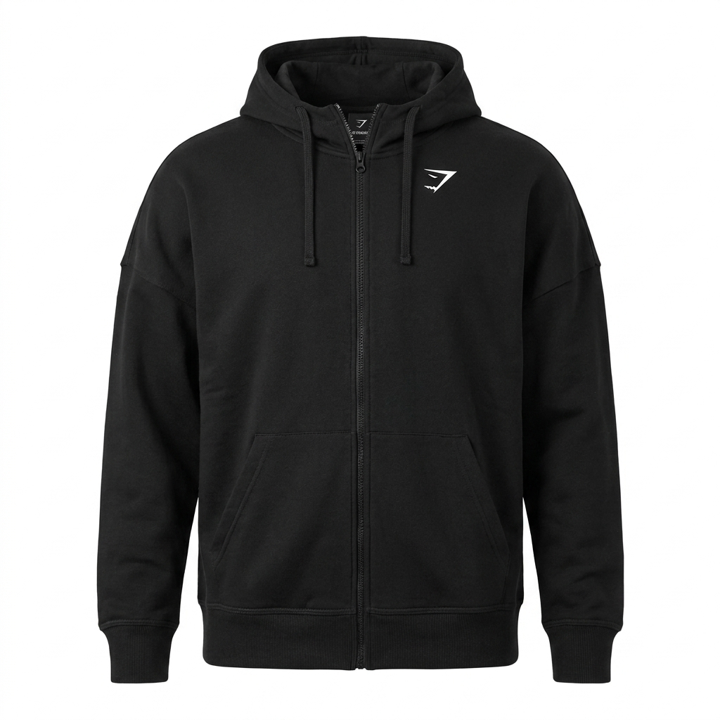 GYMSHARK Crest Oversized Zip Up Hoodie Black